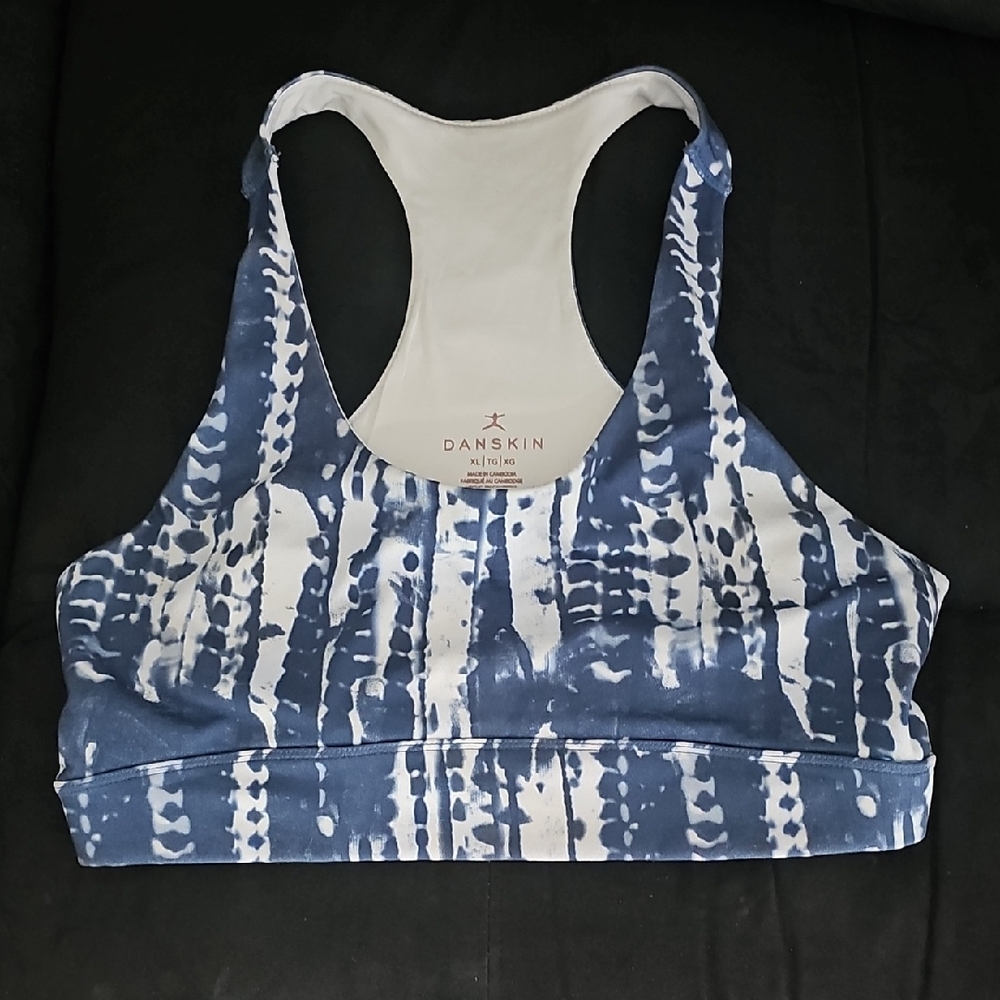 Danskin Dark Blue and White Nylon, Soft Stretch Comfort Sports Bra